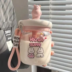 Kawaii Therapy Bottles<Kawaii Aesthetic Cloud Bunny Glass Milk Tea Bottle