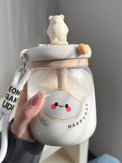 Kawaii Therapy Bottles<Kawaii Aesthetic Cloud Bunny Glass Milk Tea Bottle