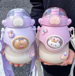 Kawaii Therapy Bottles<Kawaii Animal Style Pastel Straw Bottle (850ml)