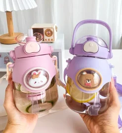 Kawaii Therapy Bottles<Kawaii Animal Style Pastel Straw Bottle (850ml)