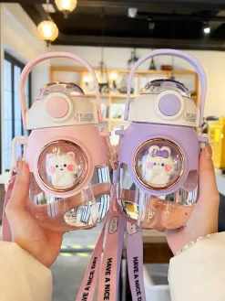 Kawaii Therapy Bottles<Kawaii Animal Style Pastel Straw Bottle (850ml)