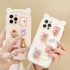 Kawaii Therapy Phonecase<Kawaii Bear 3D Sticker Style Phone Case – Limited Edition