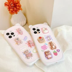 Kawaii Therapy Phonecase<Kawaii Bear 3D Sticker Style Phone Case – Limited Edition