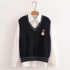 Kawaii Therapy Clothing<Kawaii Bear Harajuku Embroidery Cardigan Shirt Set