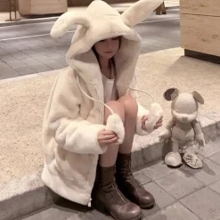 Kawaii Therapy Clothing<Kawaii Bunny Ears Fluffy Harajuku Coat – Special Edition