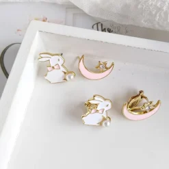 Kawaii Therapy Earrings<Kawaii Bunny Moon Fashion Stud Earrings
