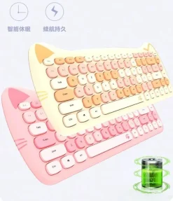 Kawaii Therapy Desk Organizers | Keyboards & Keycaps<Kawaii Candy Cat Wireless Keyboard Mouse Set – Limited Edition