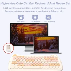 Kawaii Therapy Desk Organizers | Keyboards & Keycaps<Kawaii Candy Cat Wireless Keyboard Mouse Set – Limited Edition