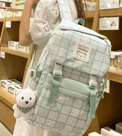 Kawaii Therapy Shoulder Bags | Preppy Backpacks<Kawaii Canvas Bear Plaid Harajuku Backpack – Special Edition