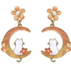 Kawaii Therapy Earrings<Kawaii Cat Moon Sakura Earrings – Limited Edition