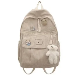 Kawaii Therapy Preppy Backpacks | College Backpacks<Kawaii Cat Soft Zipper Corduroy Backpack – Limited Edition