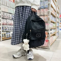 Kawaii Therapy School Backpacks | Preppy Backpacks<Kawaii Cat Style Cute Corduroy Backpack – Limited Edition