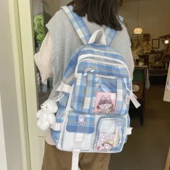 Kawaii Therapy College Backpacks | School Backpacks<Kawaii College Style Canvas Grid Backpack – Limited Edition