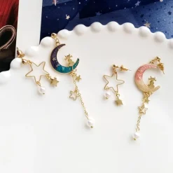 Kawaii Therapy Earrings<Kawaii Galaxy Moon Starry Earrings – Limited Edition
