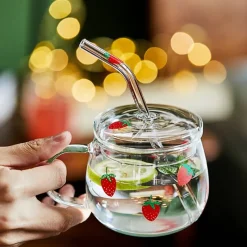 Kawaii Therapy Bottles<Kawaii Glass Strawberry Juice Cup – Limited Edition