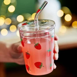 Kawaii Therapy Bottles<Kawaii Glass Strawberry Juice Cup – Limited Edition