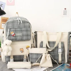 Kawaii Therapy Large Backpacks | Backpack Sets<Kawaii Harajuku Large Capacity Fashion Grid Backpack Set