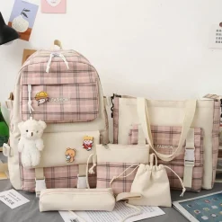 Kawaii Therapy Large Backpacks | Backpack Sets<Kawaii Harajuku Large Capacity Fashion Grid Backpack Set