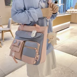 Kawaii Therapy Tote Bags | Japanese Style Backpacks<Kawaii Harajuku Multipocket Canvas Sling Bag