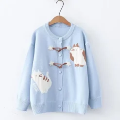 Kawaii Therapy Clothing<Kawaii Harajuku Pastel Cat Cardigan Sweater – Limited Edition