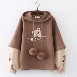 Kawaii Therapy Clothing<Kawaii Japanese Style Bear Embroidery Hoodie – Limited Edition