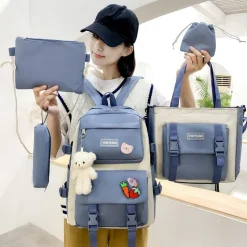 Kawaii Therapy School Backpacks | Korea Style Backpacks<Kawaii Korea Canvas Harajuku Backpack Set (5pcs)