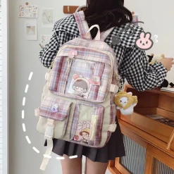 Kawaii Therapy Preppy Backpacks | Korea Style Backpacks<Kawaii Korea Style Canvas Plaid Backpack – Limited Edition