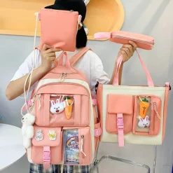 Kawaii Therapy Korea Style Backpacks | Backpack Sets<Kawaii Korea Style Canvas Zipper Backpack Set (4pcs)