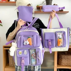 Kawaii Therapy Korea Style Backpacks | Backpack Sets<Kawaii Korea Style Canvas Zipper Backpack Set (4pcs)