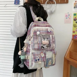 Kawaii Therapy Preppy Backpacks | Korea Style Backpacks<Kawaii Korea Style Canvas Plaid Backpack – Limited Edition