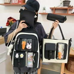 Kawaii Therapy Korea Style Backpacks | Backpack Sets<Kawaii Korea Style Canvas Zipper Backpack Set (4pcs)
