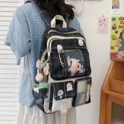 Kawaii Therapy Preppy Backpacks | Korea Style Backpacks<Kawaii Korea Style Canvas Plaid Backpack – Limited Edition
