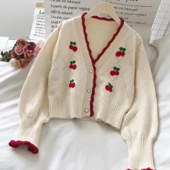 Kawaii Therapy Clothing<Kawaii Korea Style Cherry Embroidery Sweater