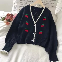 Kawaii Therapy Clothing<Kawaii Korea Style Cherry Embroidery Sweater