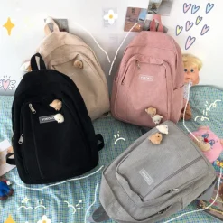Kawaii Therapy School Backpacks | Preppy Backpacks<Kawaii Korea Style Corduroy College Zipper Backpack