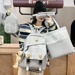 Kawaii Therapy Japanese Style Backpacks | College Backpacks<Kawaii Korea Style Harajuku Plaid Grid Backpack Set