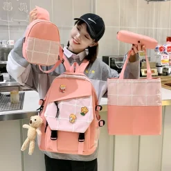 Kawaii Therapy Japanese Style Backpacks | College Backpacks<Kawaii Korea Style Harajuku Plaid Grid Backpack Set