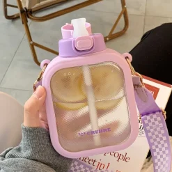 Kawaii Therapy Bottles<Kawaii Pastel Transparent Square Straw Bottle (700ml)