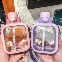 Kawaii Therapy Bottles<Kawaii Pastel Transparent Square Straw Bottle (700ml)