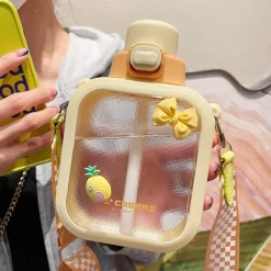 Kawaii Therapy Bottles<Kawaii Pastel Transparent Square Straw Bottle (700ml)