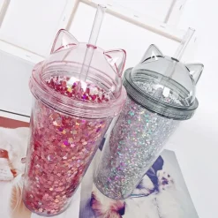 Kawaii Therapy Bottles<Kawaii Sequined Double Wall Cat Ears Bottle