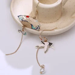 Kawaii Therapy Earrings<Kawaii Sparrow Fan Ocean Waves Earrings – Limited Edition