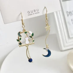 Kawaii Therapy Earrings<Kawaii Starry Moon Crescent Cat Earrings – Limited Edition