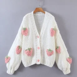 Kawaii Therapy Clothing<Kawaii Strawberry Knitted Cardigan Sweater – Limited Edition