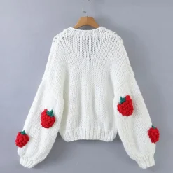 Kawaii Therapy Clothing<Kawaii Strawberry Knitted Cardigan Sweater – Limited Edition