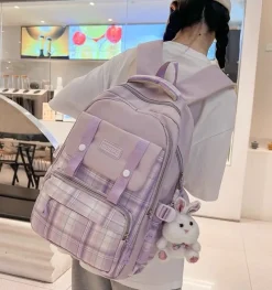 Kawaii Therapy School Backpacks | Preppy Backpacks<Harajuku Style Pastel Grid Backpack